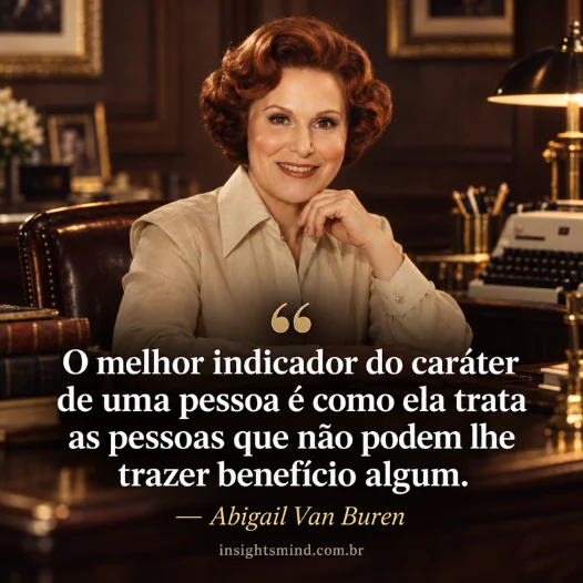 Imagem com a frase “O melhor indicador do caráter de uma pessoa é como ela trata as pessoas que não podem lhe trazer benefício algum.”, de Abigail Van Buren