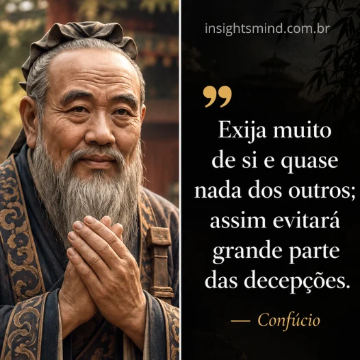 Imagem com a frase “Exija muito de si e quase nada dos outros; assim evitará grande parte das decepções.”, de Confúcio