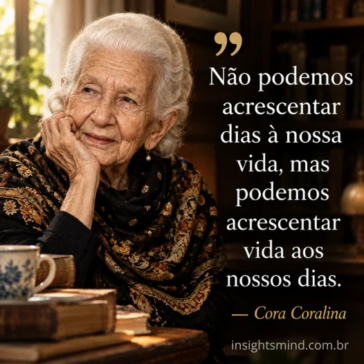 Imagem com a frase “Não podemos acrescentar dias à nossa vida, mas podemos acrescentar vida aos nossos dias.”, de Cora Coralina