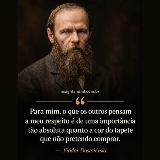 Imagem com a frase “Para mim, o que os outros pensam a meu respeito é de uma importância tão absoluta quanto a cor do tapete que não pretendo comprar.”, de Fiódor Dostoiévski