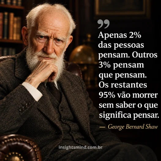 Imagem com a frase “Apenas 2% das pessoas pensam. Outros 3% pensam que pensam. Os restantes 95% vão morrer sem saber o que significa pensar.”, de George Bernard Shaw