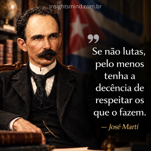 Imagem com a frase “Se não lutas, pelo menos tenha a decência de respeitar os que o fazem.”, de José Martí