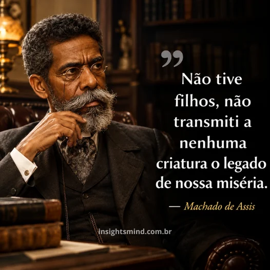 Imagem com a frase “Não tive filhos, não transmiti a nenhuma criatura o legado da nossa miséria.”, de Machado de Assis