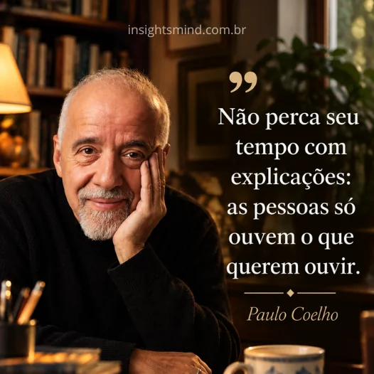 Imagem com a frase “Não perca seu tempo com explicações: as pessoas só ouvem o que querem ouvir.”, de Paulo Coelho