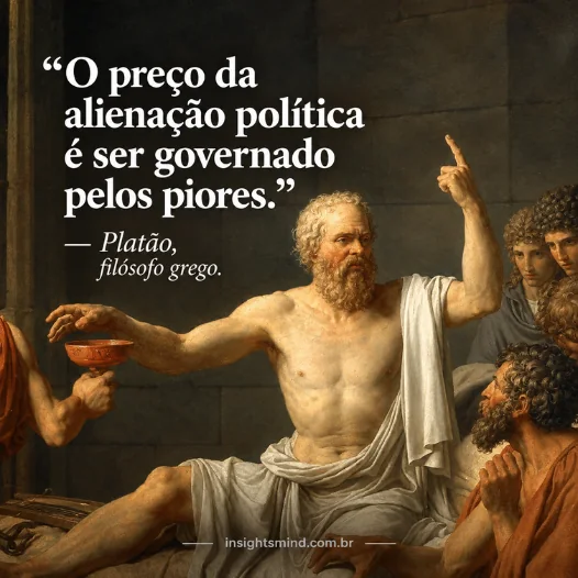 Imagem com a frase “O preço da alienação política é ser governado pelos piores.”, de Platão