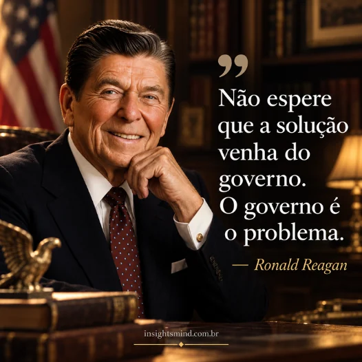 Imagem com a frase “Não espere que a solução venha do governo. O governo é o problema.”, de Ronald Reagan
