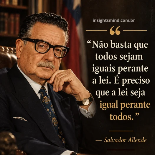 Imagem com a frase “Não basta que todos sejam iguais perante a lei. É preciso que a lei seja igual perante todos.”, de Salvador Allende