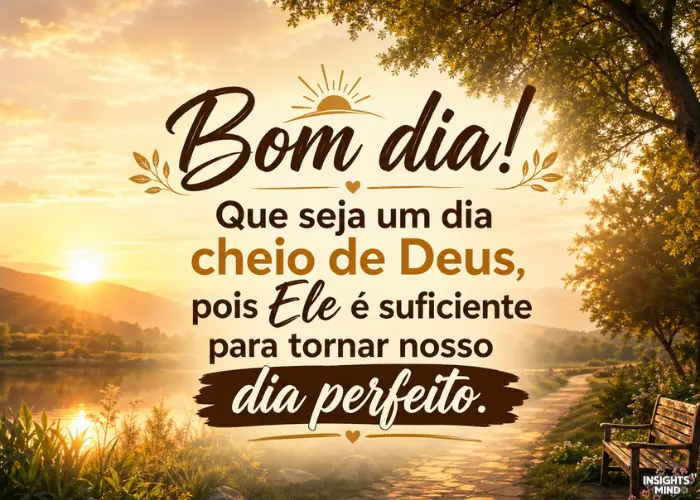 Mensagem de bom dia com paisagem de sol e natureza
