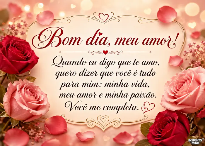 Mensagem de bom dia meu amor com fundo de rosas
