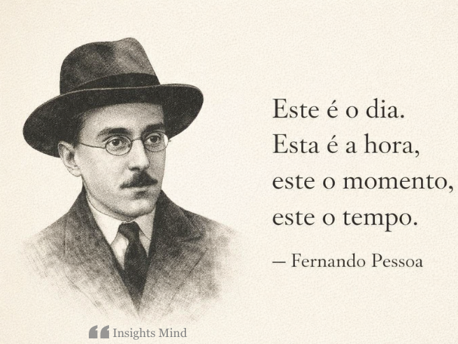 Frase de Fernando Pessoa: este é o dia, esta é a hora, este o momento, este o tempo