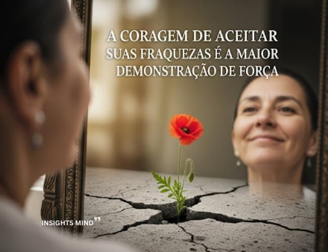 Frase sobre coragem de aceitar fraquezas como demonstração de força.