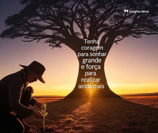 Frase sobre coragem para sonhar grande e força para realizar.