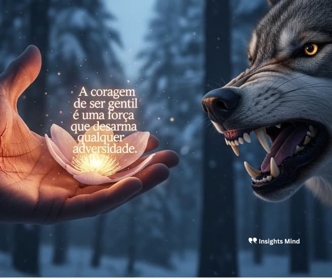 Frase sobre a coragem de ser gentil como força contra adversidades.