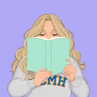 Ilustração da escritora Hannah Grace lendo um livro