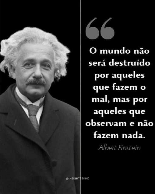 “O mundo não será destruído por aqueles que fazem o mal, mas por aqueles que observam e não fazem nada.” — Albert Einstein