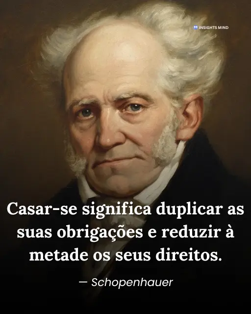 Imagem com a frase “Casar-se significa duplicar as suas obrigações e reduzir à metade os seus direitos.”, de Arthur Schopenhauer