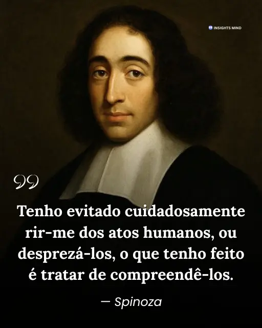 Imagem com a frase “Tenho evitado cuidadosamente rir-me dos atos humanos, ou desprezá-los, o que tenho feito é tratar de compreendê-los.”, de Spinoza