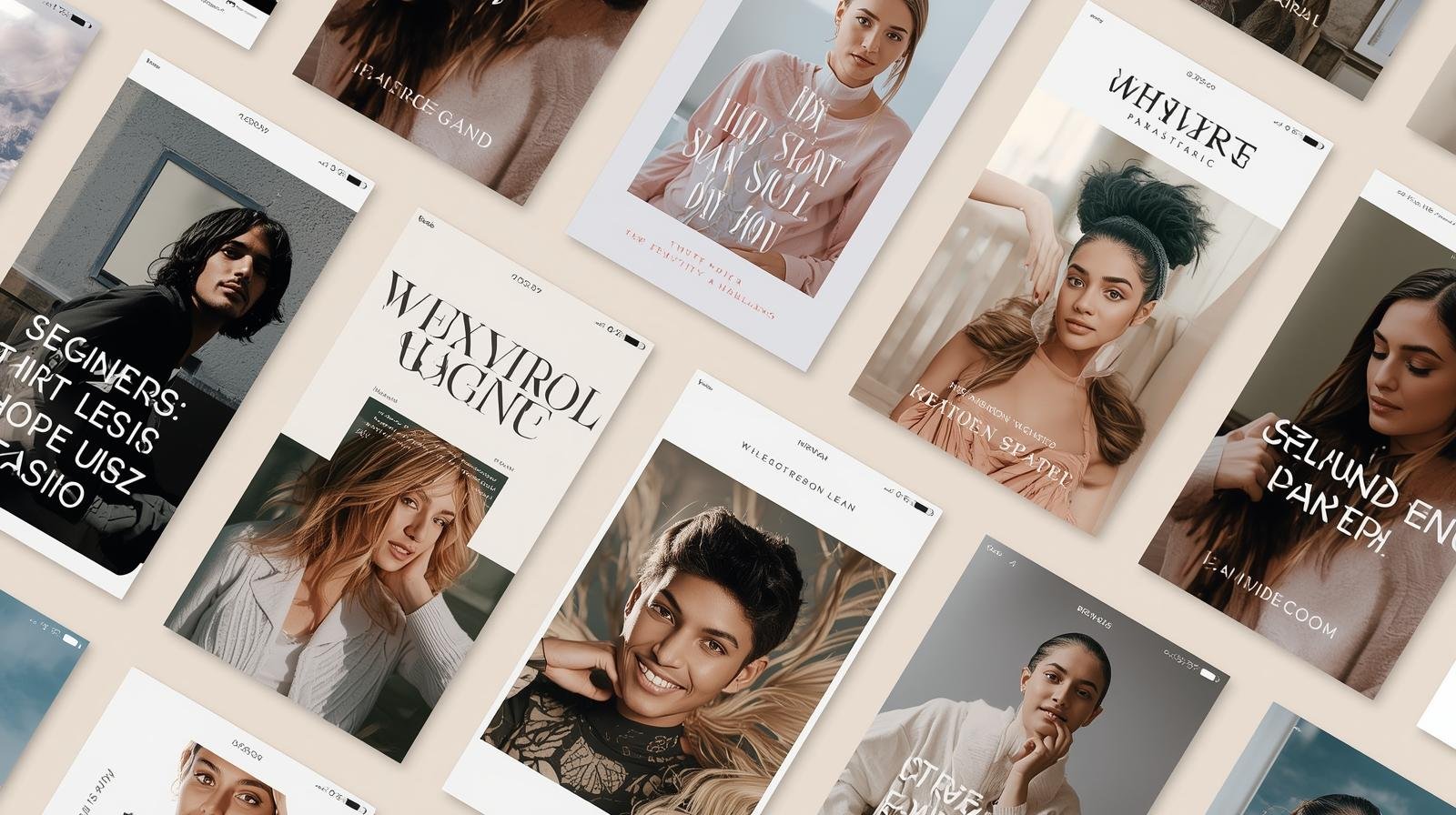 Feed de Instagram com layout minimalista e fotos organizadas de forma harmoniosa, destacando retratos e design estético que representam identidade visual e presença digital.